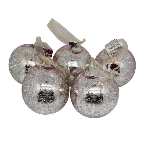 Set of 5 Silver Crackle Balls Hanging Christmas Tree Ornaments 3" - Picture 1 of 6